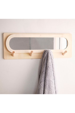 Espejo de entrada con perchero de madera Simplicity - 70 x 25 x 7 cm - Natural