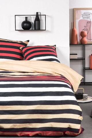 Juego de nórdico reversible de algodón - 57 hilos/cm² - negro, blanco, rojo y amarillo