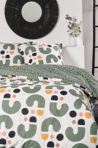 Juego de nórdico reversible de algodón - 57 hilos/cm² - blanco y caqui