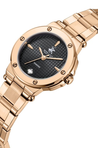 Orologio al quarzo in metallo laminato oro rosa e diamante