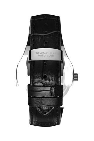 Relógio automático de couro - Contador fases da lua - Preto e prateado