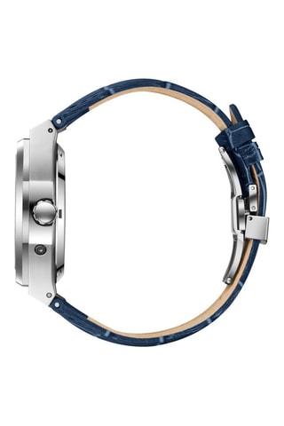 Relógio automático de couro - Contador fases da lua - Azul e prateado