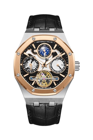 Relógio automático de couro e folheado a ouro rosa - Contador fases da lua