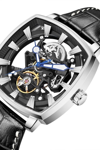 Relógio automático de couro - Preto e prateado