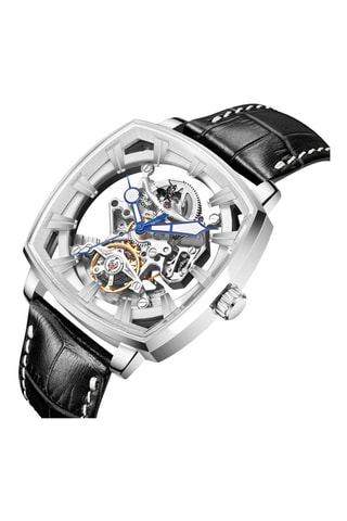 Relógio automático de couro - Preto e prateado