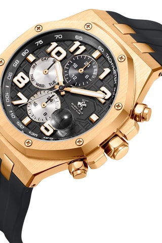 Relógio de quartzo em silicone e folheado a ouro rosa - Taquímetro e cronógrafo