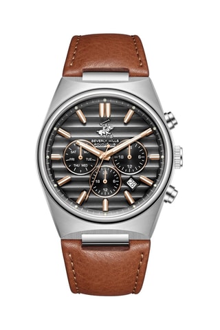 Relógio de quartzo em couro e cerâmica