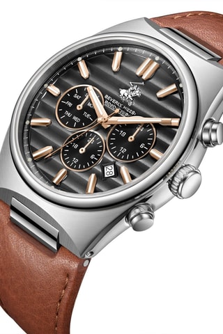 Relógio de quartzo em couro e cerâmica