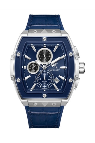 Relógio de quartzo em couro - azul-cobalto e cinzento-claro