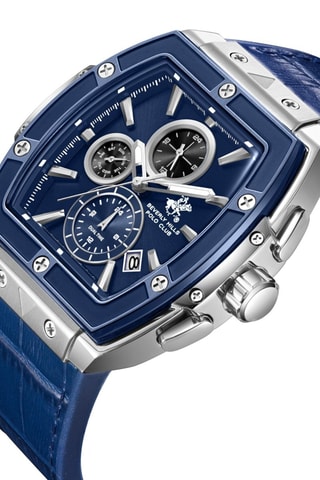 Relógio de quartzo em couro - azul-cobalto e cinzento-claro