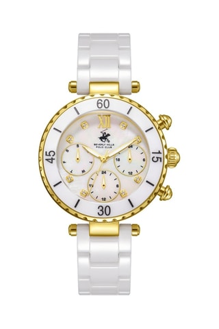 Relógio de quartzo em banhado ião ouro amarelo e revestimento ião branco - Tacómetro e cronógrafo