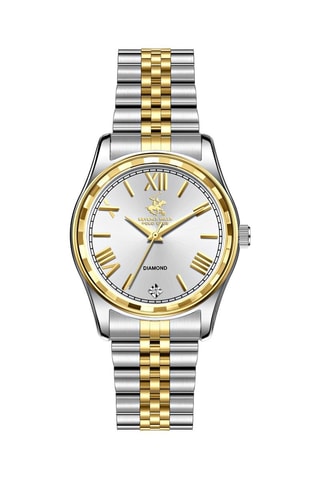 Relógio de quartzo banhado ião ouro amarelo, cerâmica e diamante