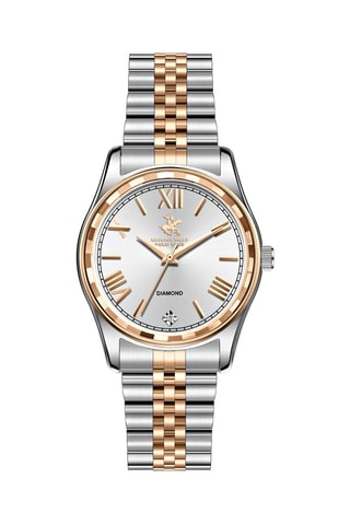 Relógio de quartzo banhado ião ouro rosa, cerâmica e diamante