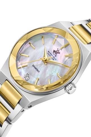 Relógio de quartzo banhado ião ouro amarelo, cerâmica e diamante