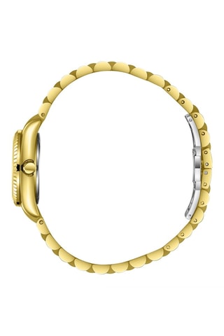 Montre à quartz en métal, plaqué ion or jaune, céramique et diamant