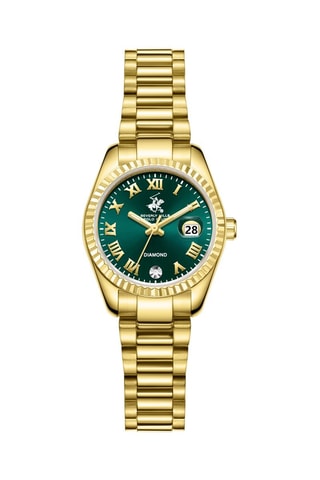 Orologio al quarzo in metallo, placcato Ion oro giallo, ceramica e diamante