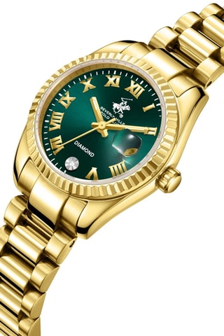 Orologio al quarzo in metallo, placcato Ion oro giallo, ceramica e diamante