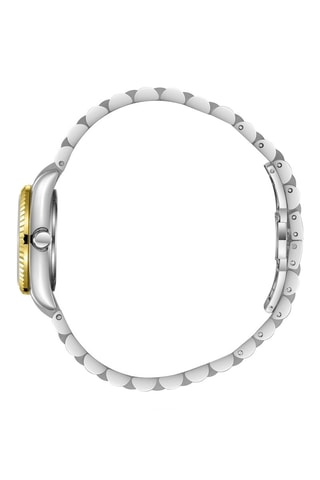 Relógio de quartzo em metal, banhado ouro amarelo, cerâmica e diamante