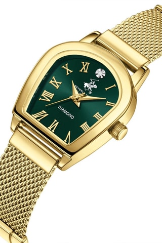 Relógio de quartzo banhado ião ouro amarelo, cerâmica e diamante