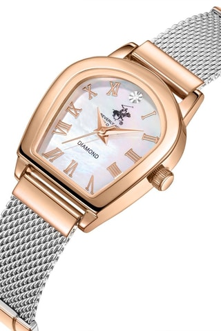 Relógio de quartzo banhado ião ouro rosa, cerâmica e diamante