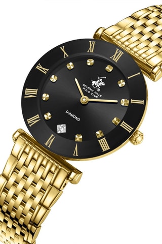 Orologio al quarzo placcato Ion oro giallo, ceramica e diamante