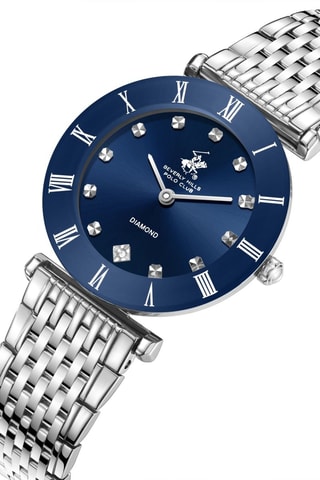 Relógio de quartzo em metal, ião prata, cerâmica e diamante