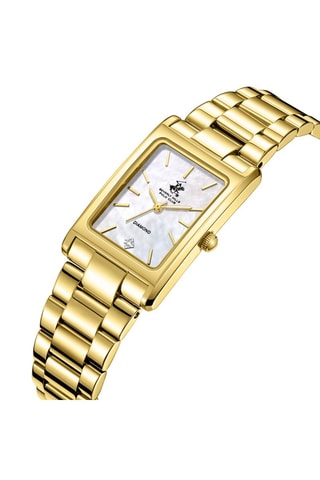 Relógio de quartzo em metal, diamante, banhado ouro amarelo e cerâmica