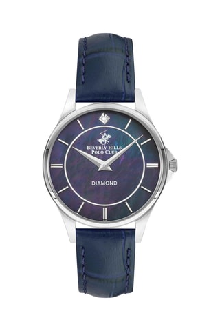 Relógio de quartzo em couro e diamante - Azul e prateado