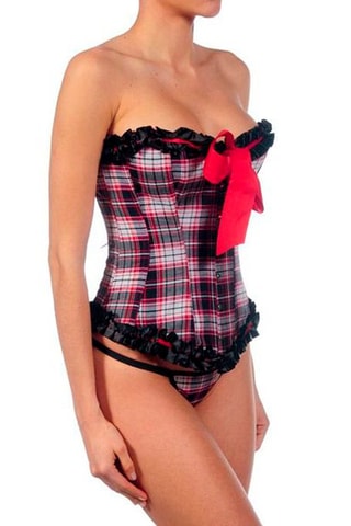 Corset volanté et string Noir et bordeaux