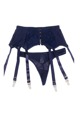 Porte-jarretelles taille haute et string Bleu