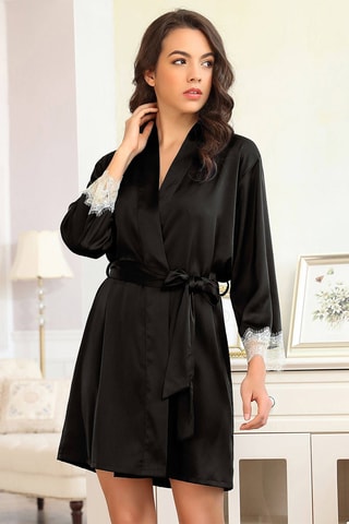 Nuisette et déshabillé en soie - Noir