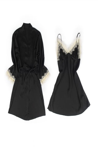 Nuisette et déshabillé en soie - Noir
