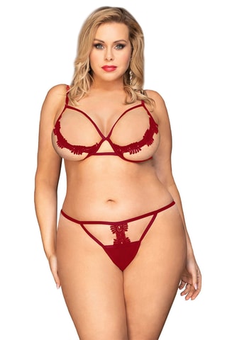Soutien-gorge et string en dentelle - Rouge