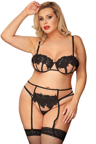 Soutien-gorge et string en dentelle - Noir