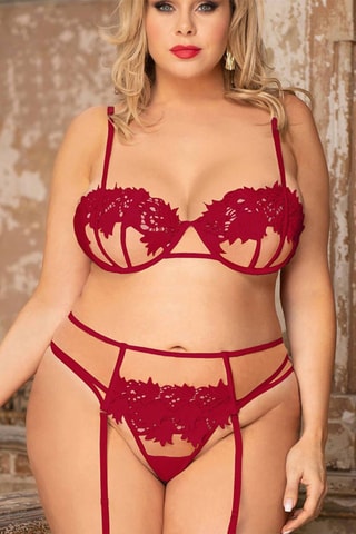 Soutien-gorge et string en dentelle - Rouge