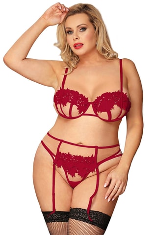 Soutien-gorge et string en dentelle - Rouge