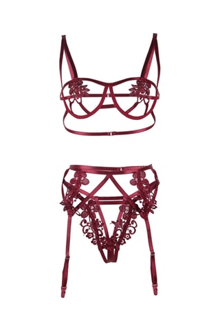 Ensemble 3 pièces en dentelle - Rouge