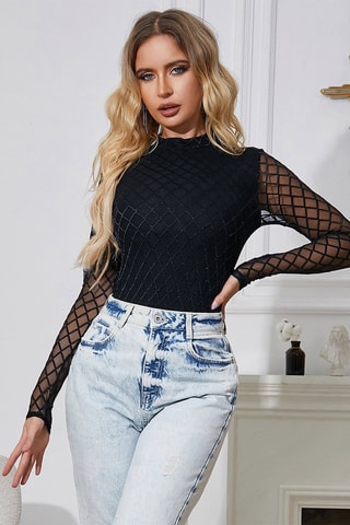 Body-tanga en tulle - Noir