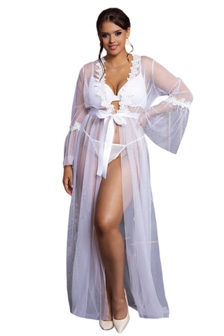 Babydoll long et string - Blanc