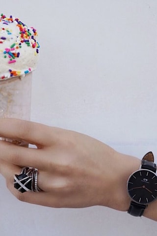 Reloj de cuarzo de piel Petite Sheffield - 28 mm - Negro y plateado