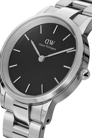 Reloj de cuarzo de acero Iconic Link - 32 mm - Plateado y negro