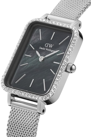 Reloj de cuarzo de acero inoxidable y nácar Quadro - Plateado y negro