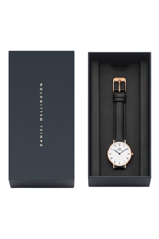 Reloj de cuarzo de piel Petite Roman 28 Sheffield - Negro y rosa dorado