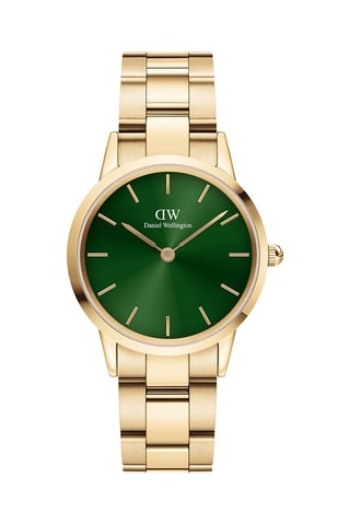 Reloj de cuarzo de acero y chapado en oro amarillo Iconic Link Emerald - 32 mm