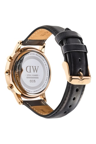 Reloj de cuarzo de piel verdadera - Cronógrafo - Negro y dorado