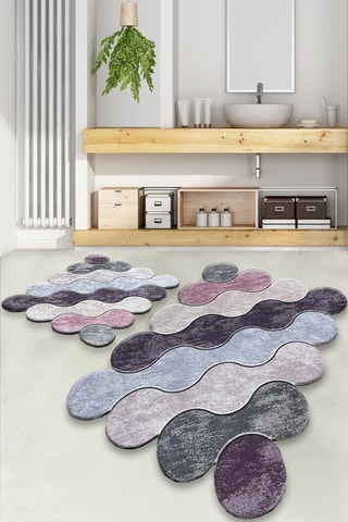2 tappetini bagno Circle - Viola e grigio - 50 x 60 / 60 x 100 cm 