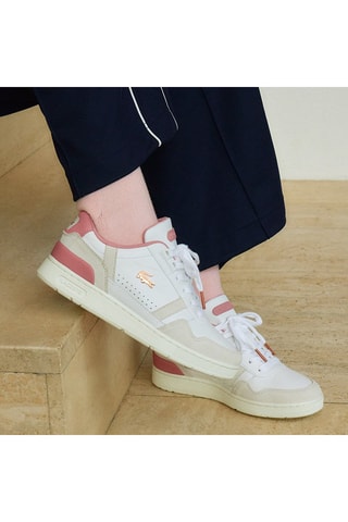 Baskets cuir T-Clip - Blanc et rose poudré