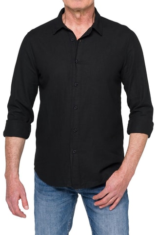 Camisa regular fit de lino Saunders - Negro