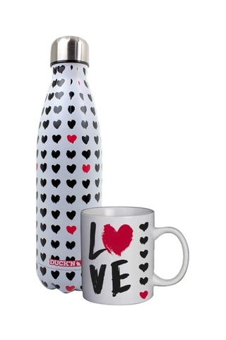 Cantimplora isotérmica de acero inoxidable y taza de porcelana Love