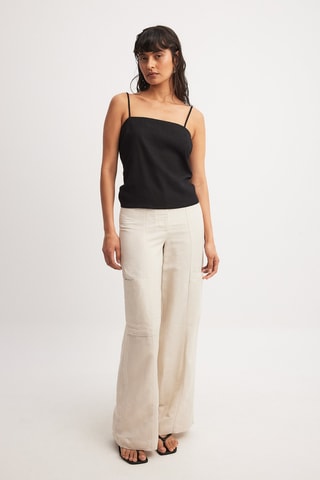 Pantaloni straight in lino - Beige chiaro